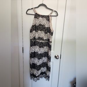 Kensie Black and Cream Lace Midi Dress Size XL. Beautiful!
